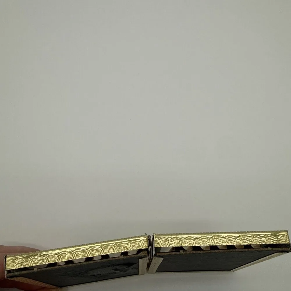 Vintage Gold Tone Folding Double Picture Frame Miniature 3x2 MCM